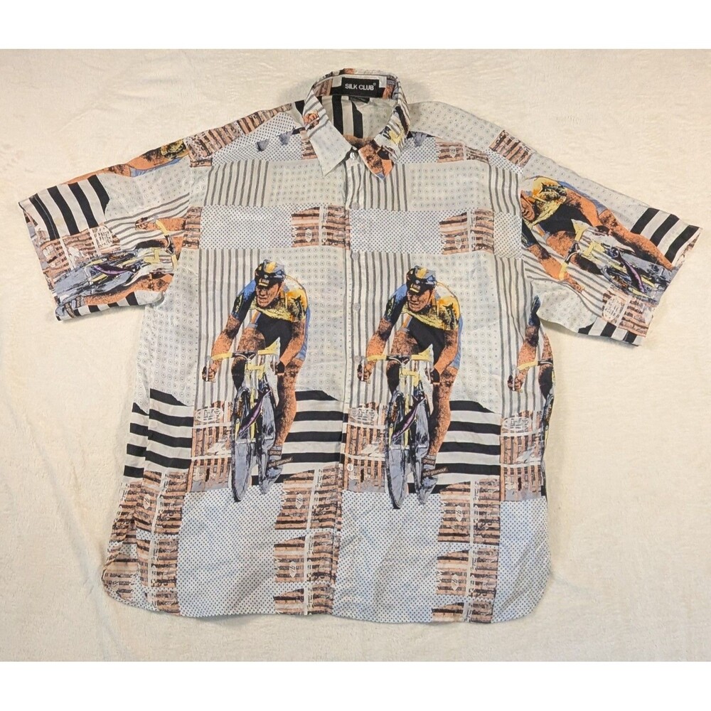 Vintage 90's Silk Road Cycling Cyclist AOP button Up Camp Club Shirt Oversized L